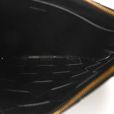Bottega Veneta Maxi Intrecciato Large Cassette Flat Zip Pouch Black Nappa Leather