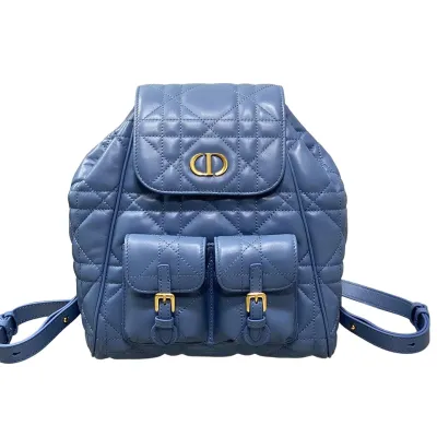 Dior Medium Dior Caro Backpack In Purple/Blue/Burgundy/Beige/White/Black Macrocannage Lambskin Gold Hardware