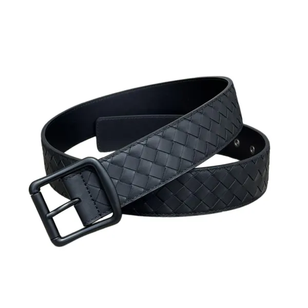 Bottega Veneta Men's Square Buckle Intrecciato Belt In Black/Coffee/Blue/Grey Calfskin With Silver/Black Hardware 40mm