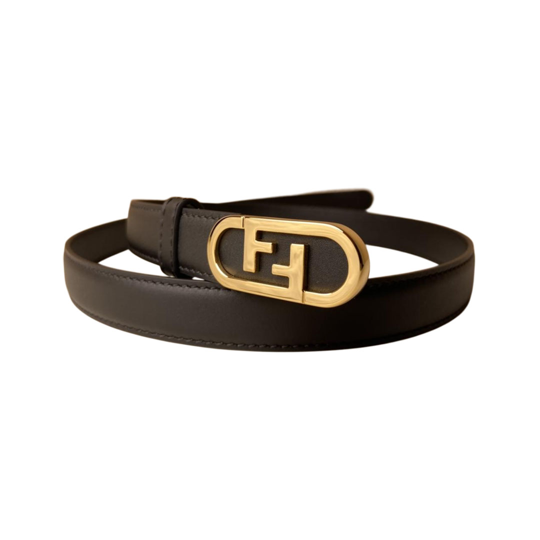 Fendi Cinto Feminino O Lock com Fivela em Couro Bezerro Preto com Acabamento Dourado 20mm