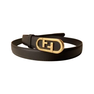 Fendi Women's O Lock Buckle Belt In Black Calfskin With Gold Hardware 20mm