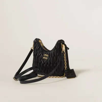 Miu Miu Matelassé Quilted Lambskin Leather Black Crossbody Bags