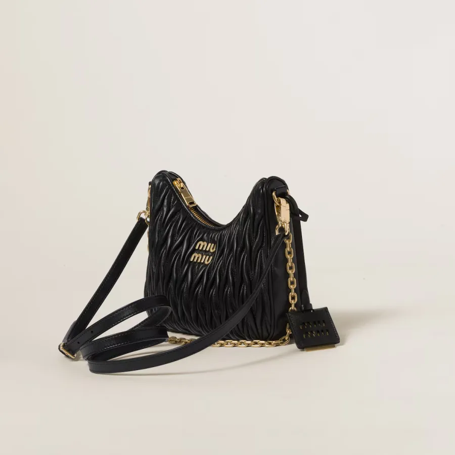 Miu Miu Matelassé Quilted Lambskin Leather Black Crossbody Bags