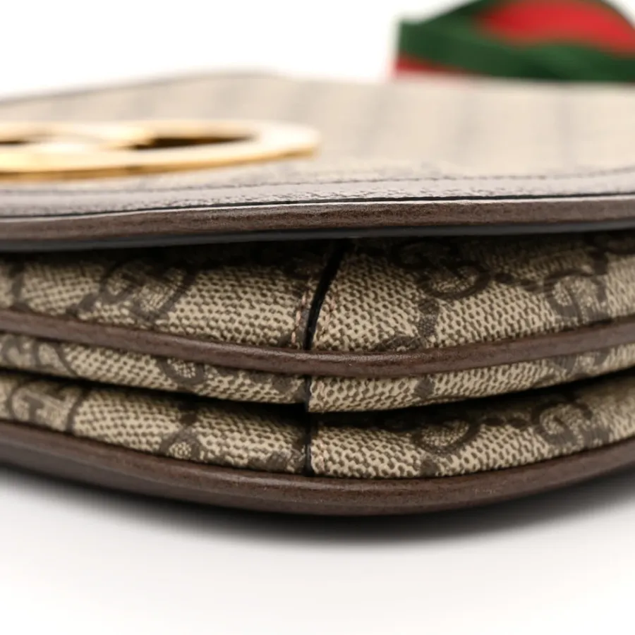 Gucci Medium Blondie Top Handle Shoulder Flap Bag Beige / Ebony / New Acero GG Supreme Monogram Canvas & Textured Dollar Calfskin Leather Brass Hardware