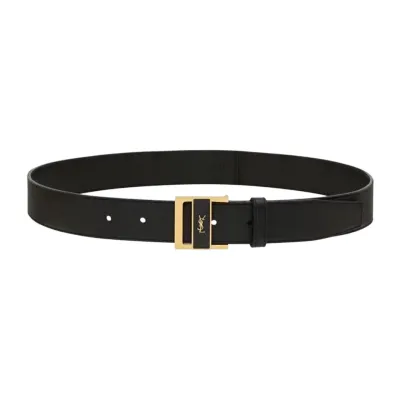Saint Laurent GIO Belt In Black Box Calfskin With Gold/Silver Hardware 30mm