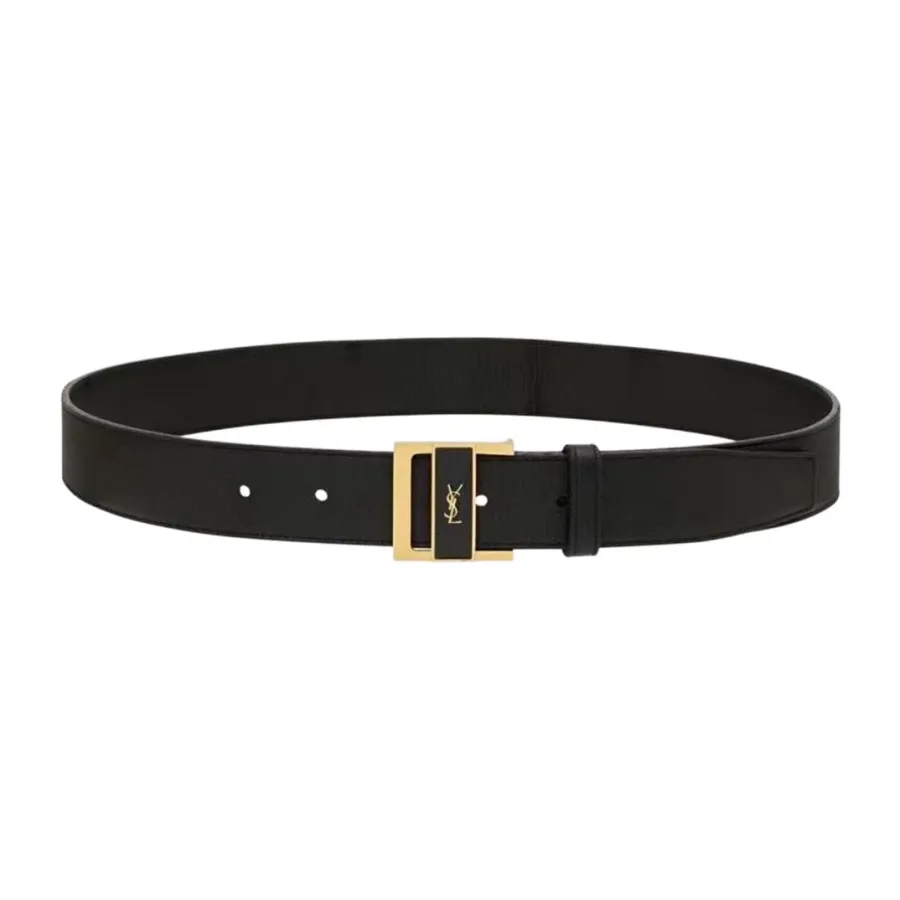 Saint Laurent GIO Belt In Black Box Calfskin With Gold/Silver Hardware 30mm
