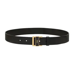 Saint Laurent GIO Belt In Black Box Calfskin With Gold/Silver Hardware 30mm