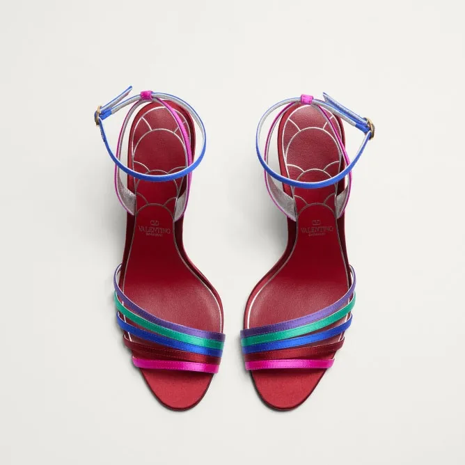 VALENTINO  Crystal trim satin heel sandals (8.5 cm high heel)