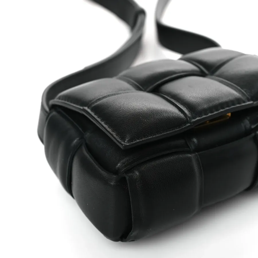 Bottega Veneta Maxi Intreccio Padded Mini Candy Cassette Crossbody Bag Black Lambskin Leather