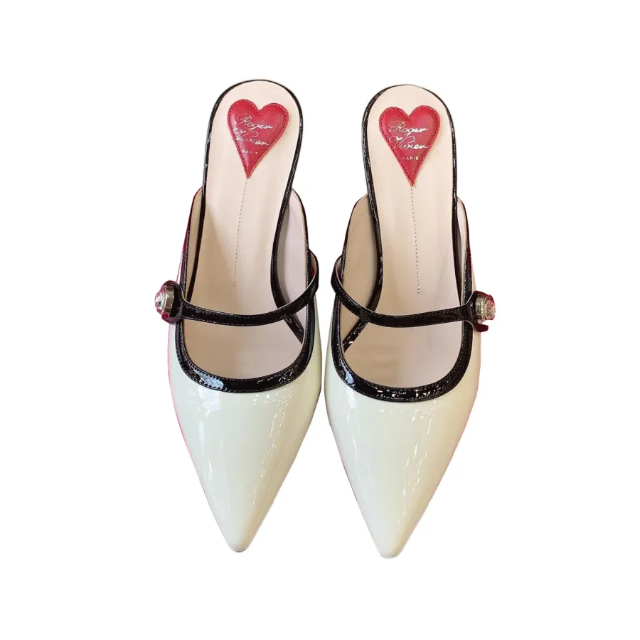 Roger Vivier Virgule Sandals In Black/White/Pink Leather (Heel Height 5.5cm)