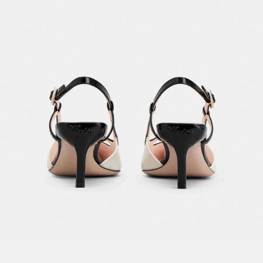 Roger Vivier Viv' Canard Slingback Pumps High Heels In Black/White Leather With Metal Buckle (Heel Height 5.5cm)