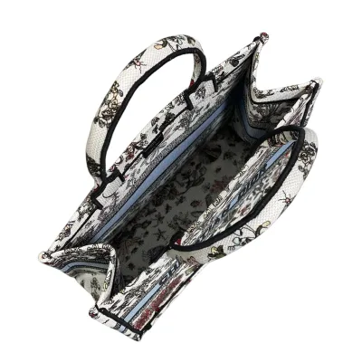 Dior Medium Dior Book Tote In White/Beige Embroidery with Multicolor Dior Cabinet de Curiosités Motif