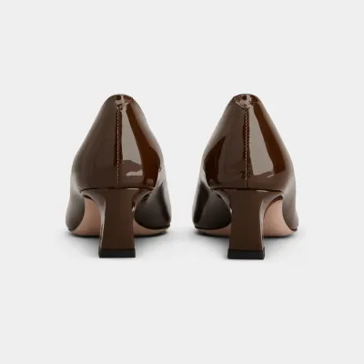 Roger Vivier Trompette Pumps High Heels In Brown Patent Leather With Metal Buckle (Heel Height 4.5cm)
