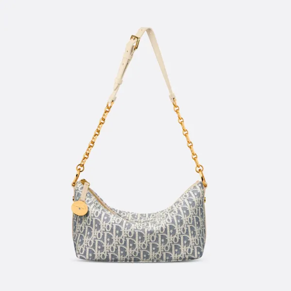 Dior Diorstar Hobo With Chain Blue And White Oblique Canvas Gold Hardware - Image 5