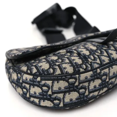 Dior Medium Men’s Saddle Bag Blue Oblique Canvas Silver Hardware