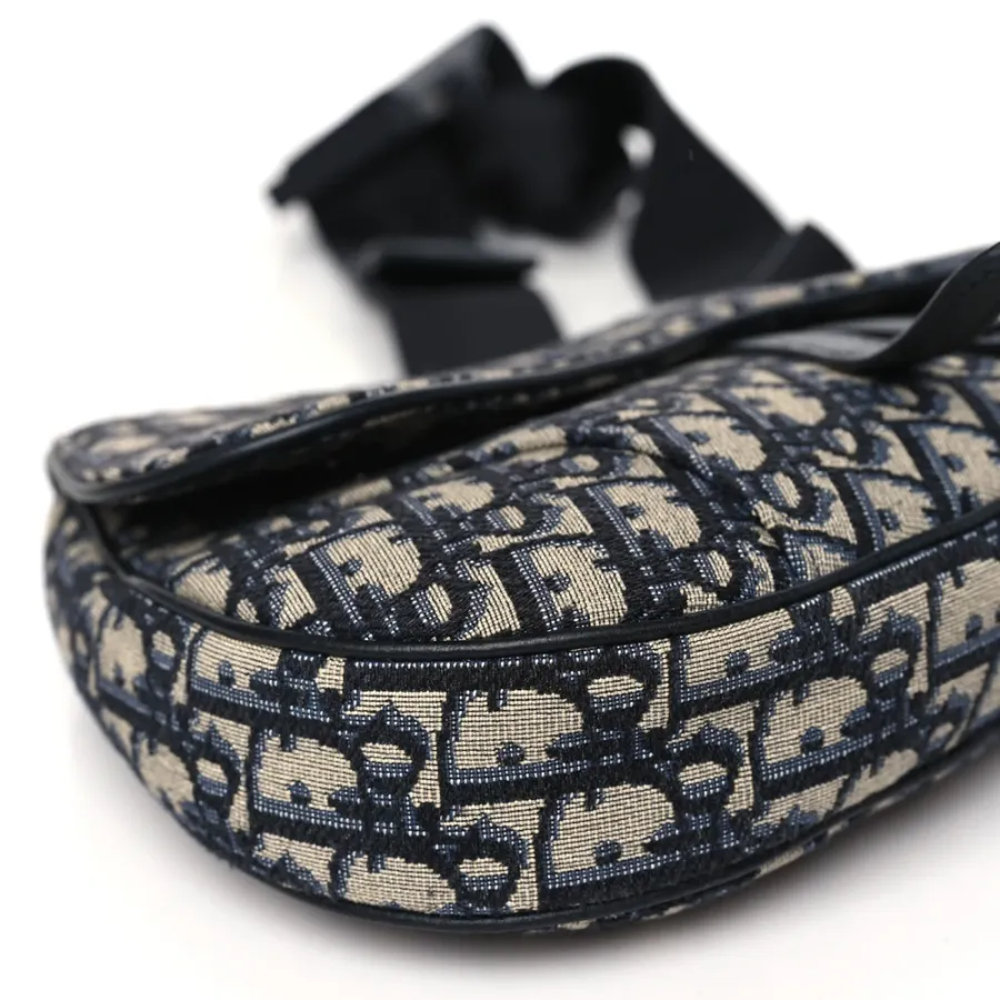 Dior Medium Men’s Saddle Bag Blue Oblique Canvas Silver Hardware