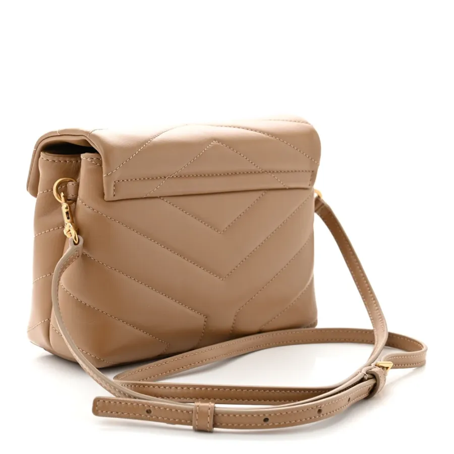 Saint Laurent Mini Loulou Crossbody Bag Latte Y-Quilted Monogram Calfskin Leather Gold Hardware