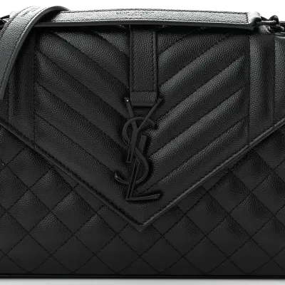 Saint Laurent Medium Satchel Black Triquilt Monochrome Monogram Grain De Poudre Textured Mixed Matelasse Leather Black Hardware
