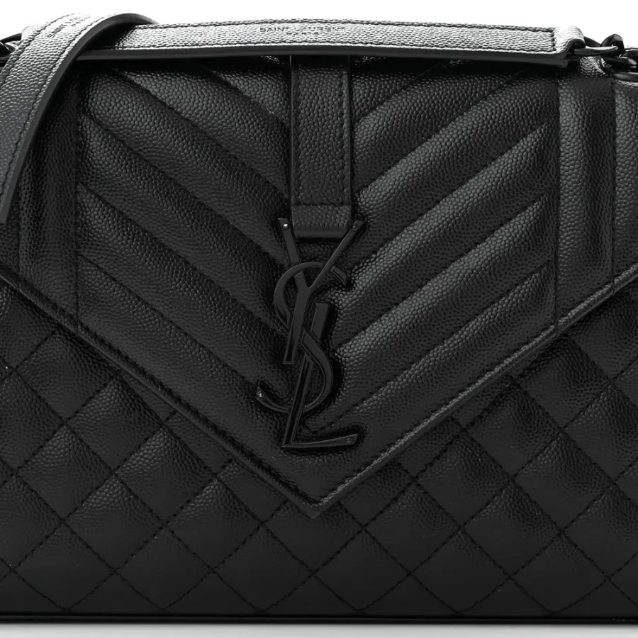Saint Laurent Medium Satchel Black Triquilt Monochrome Monogram Grain De Poudre Textured Mixed Matelasse Leather Black Hardware