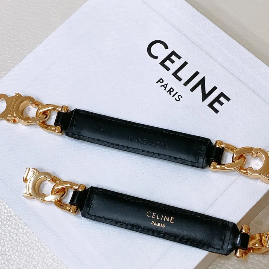 Celine Triomphe Gourmette Adjustable Belt In Black/Brown/White Taurillon Leather With Gold/Silver Hardware