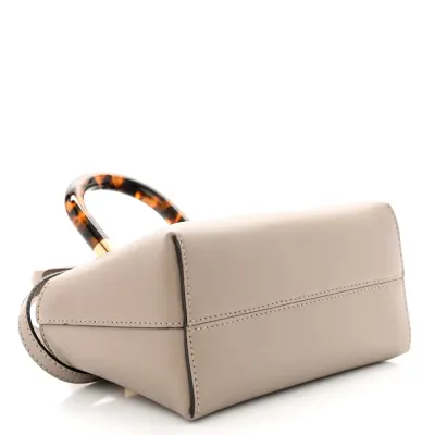 Fendi Mini Logo Embossed By The Way Top Handle Boston Bag Tortora King Vitello Leather & Plexiglass Gold Hardware
