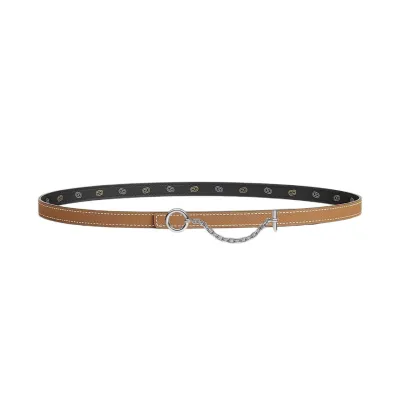 Hermès Women' s Round Chain Buckle Reversible Belt In Brown/Black Epsom Calfskin With Gold/Silver Hardware 13mm