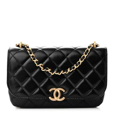 Chanel Flap Phone Holder - Small Black Quilted Lambskin