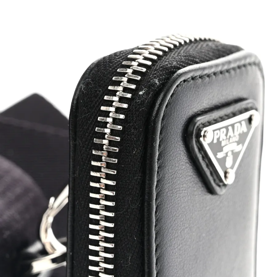 Prada Medium Triangle Shoulder Bag Black Calfskin Leather Silver Hardware