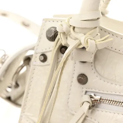 Balenciaga XS Neo Cagole Handbag Optic White Agneau Arena Leather Silver Hardware