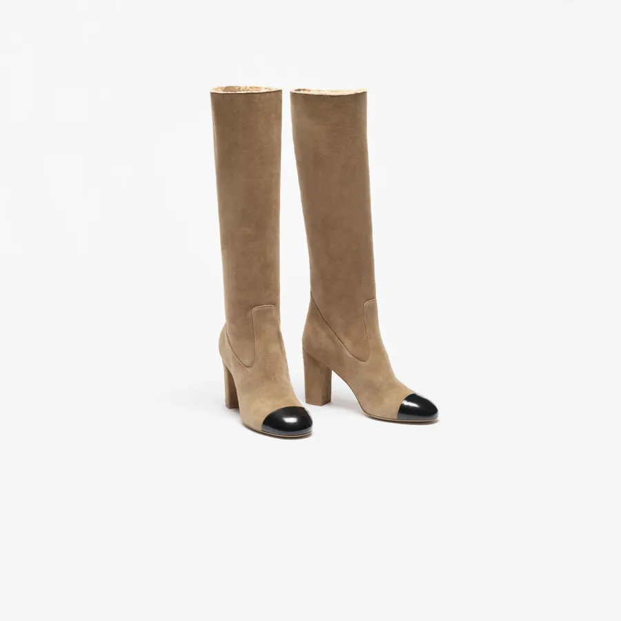 Chanel Long boots  Light beige and black  suede, calfskin, sheepskin