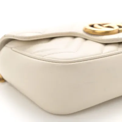 Gucci Mini GG Marmont Shoulder Bag White Calfskin Matelassé Super Leather Aged Gold Hardware