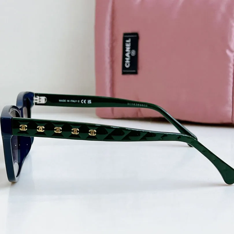 CHANEL square frame glasses blue green color size 58口17-140