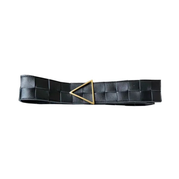 Bottega Veneta Women's Triangle Buckle Maxi Intrecciato Belt In Black/Coffee/Blue/White Calfskin With Gold/Silver Hardware 60mm