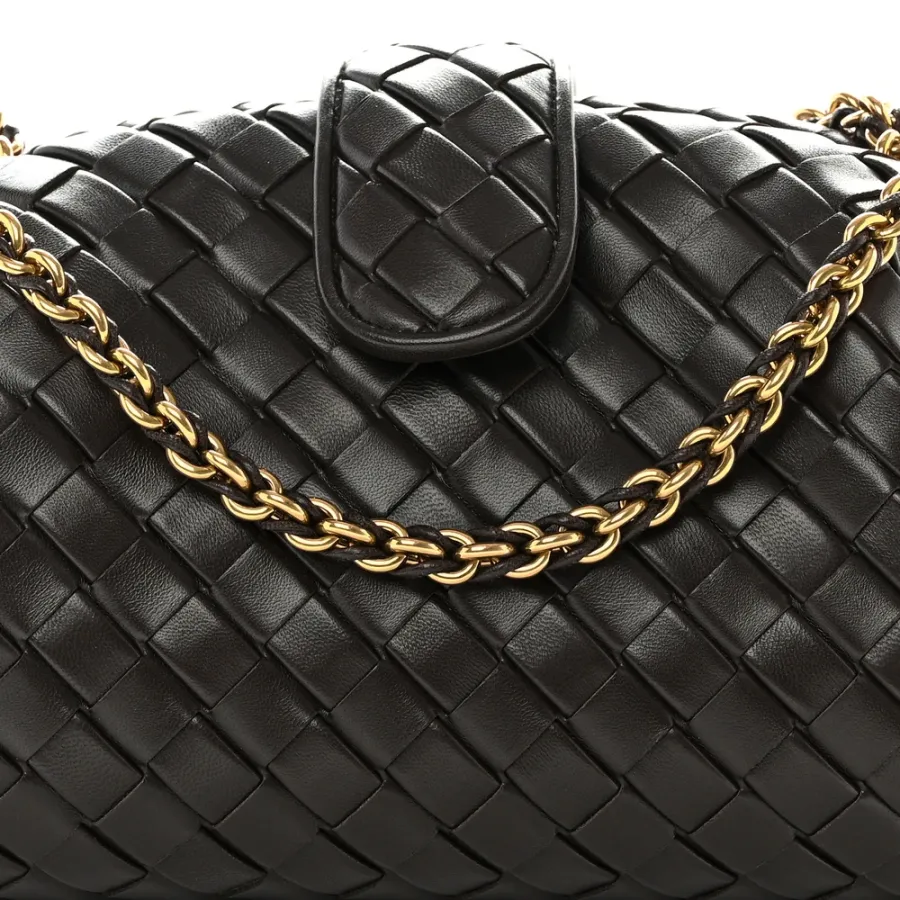 Bottega Veneta Medium Teen Intrecciato The Lauren 1980 Clutch With Chain Fondant Nappa Leather Gold Hardware