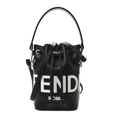 Fendi Mini F is Fendi Logo Embossed Mon Tresor Bucket Bag Black King Vitello Leather Silver Hardware