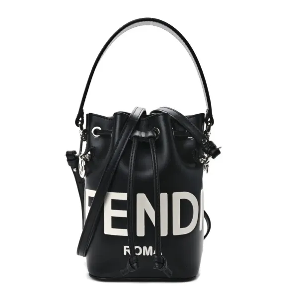 Fendi Mini F is Fendi Logo Embossed Mon Tresor Bucket Bag Black King Vitello Leather Silver Hardware