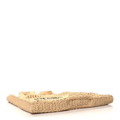 Prada Medium Effect Crochet Logo Embroidered Tote Naturale Yarn Raffia