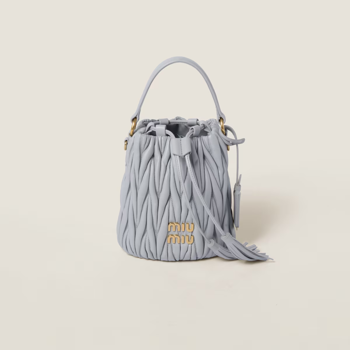 Miu Miu Matelassé Acolchoado de Pele de Cordeiro Azul Bolsas Bucket