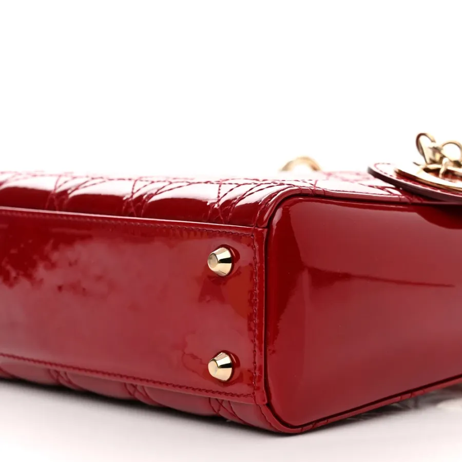 Dior Mini Lady Dior Red Patent Cannage Calfskin Leather Gold Hardware