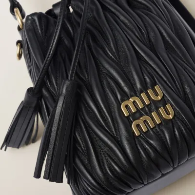 Miu Miu Matelassé Quilted Lambskin Leather Black Bucket Bags