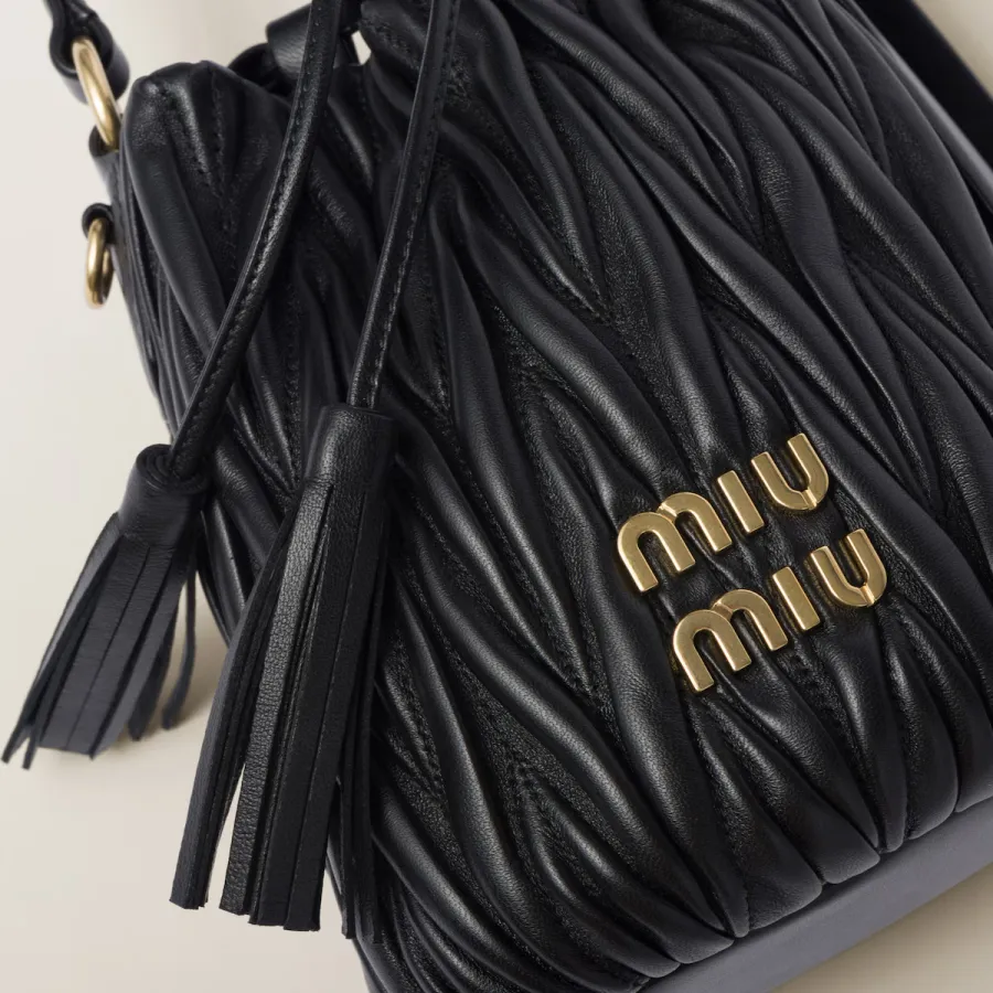 Miu Miu Matelassé Quilted Lambskin Leather Black Bucket Bags