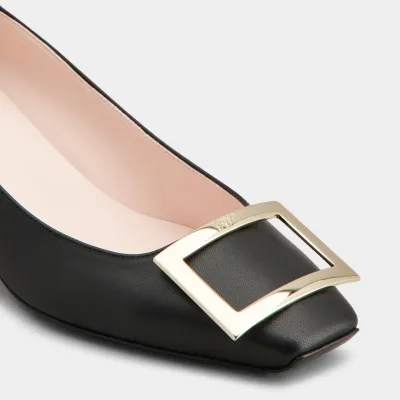 Roger Vivier Trompette Pumps High Heels In Black Leather With Metal Buckle (Heel Height 4.5cm)
