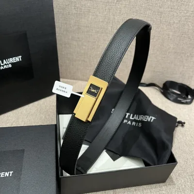 Saint Laurent Charniere Buckle Belt In Black/Burgundy Smooth Calfskin With Gold Hardware 30mm