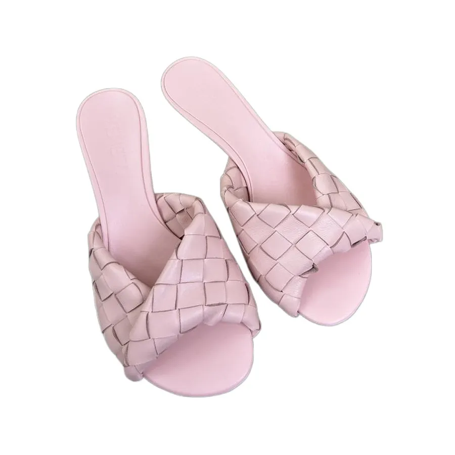 Bottega Veneta Blink Mule In Pink Intrecciato Leather Kitten Heel Mule (Heel Height 4.5cm)