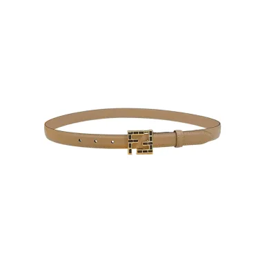 Fendi Women's FF Squared Buckle Belt In Black/Brown/Grey/Beige/White Calfskin With Gold Hardware 20mm