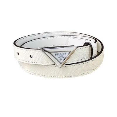 Prada Women' s Triangled Buckle Belt In Brown/Pink/White Calfskin With Gold/Silver Hardware 20mm