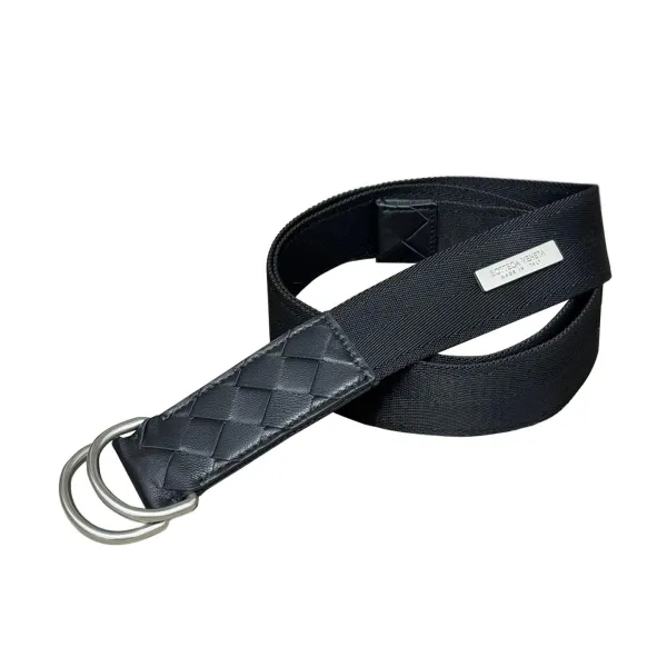 Bottega Veneta Men's Webbing Nastro Belt In Blue/Black Calfskin And Canvas With Silver Hardware 38mm - Image 5