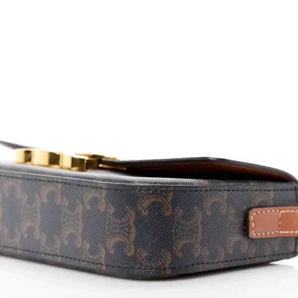 Celine Medium Triomphe Shoulder Bag Tan Canvas & Calfskin Leather Gold Hardware - Image 5