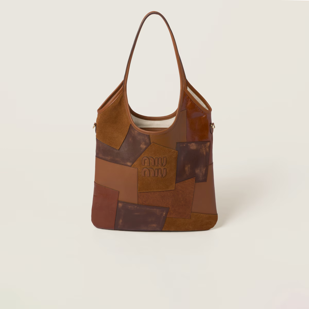 Miu Miu IVY Calfskin Leather Suede splicing Hobo Brown Tote Bags