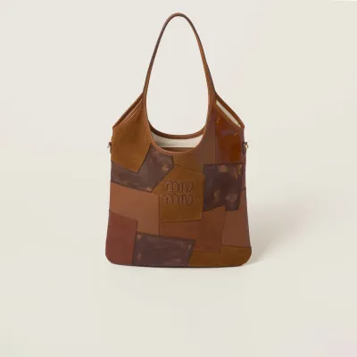 Miu Miu IVY Calfskin Leather Suede splicing Hobo Brown Tote Bags